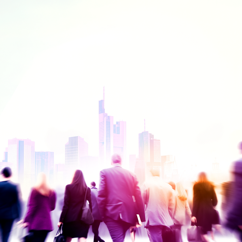 Investor:innen und Entscheider:innen vor der Frankfurter Skyline